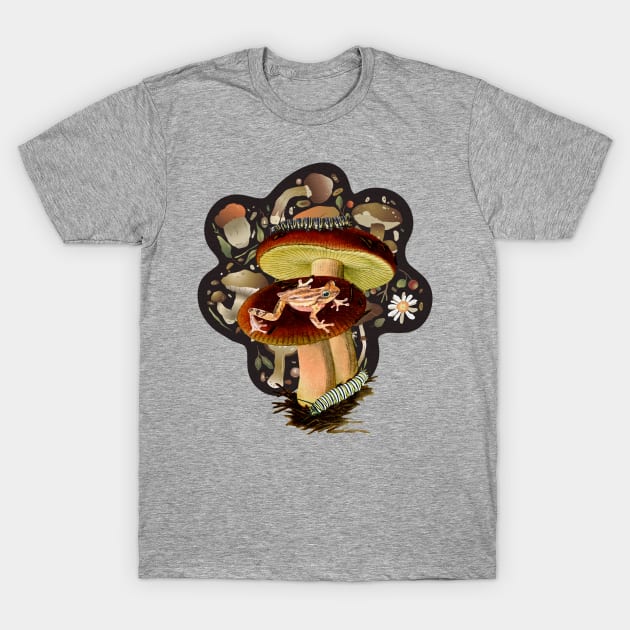 Goblincore Mushrooms, Caterpillars and Frog T-Shirt by Souls.Print